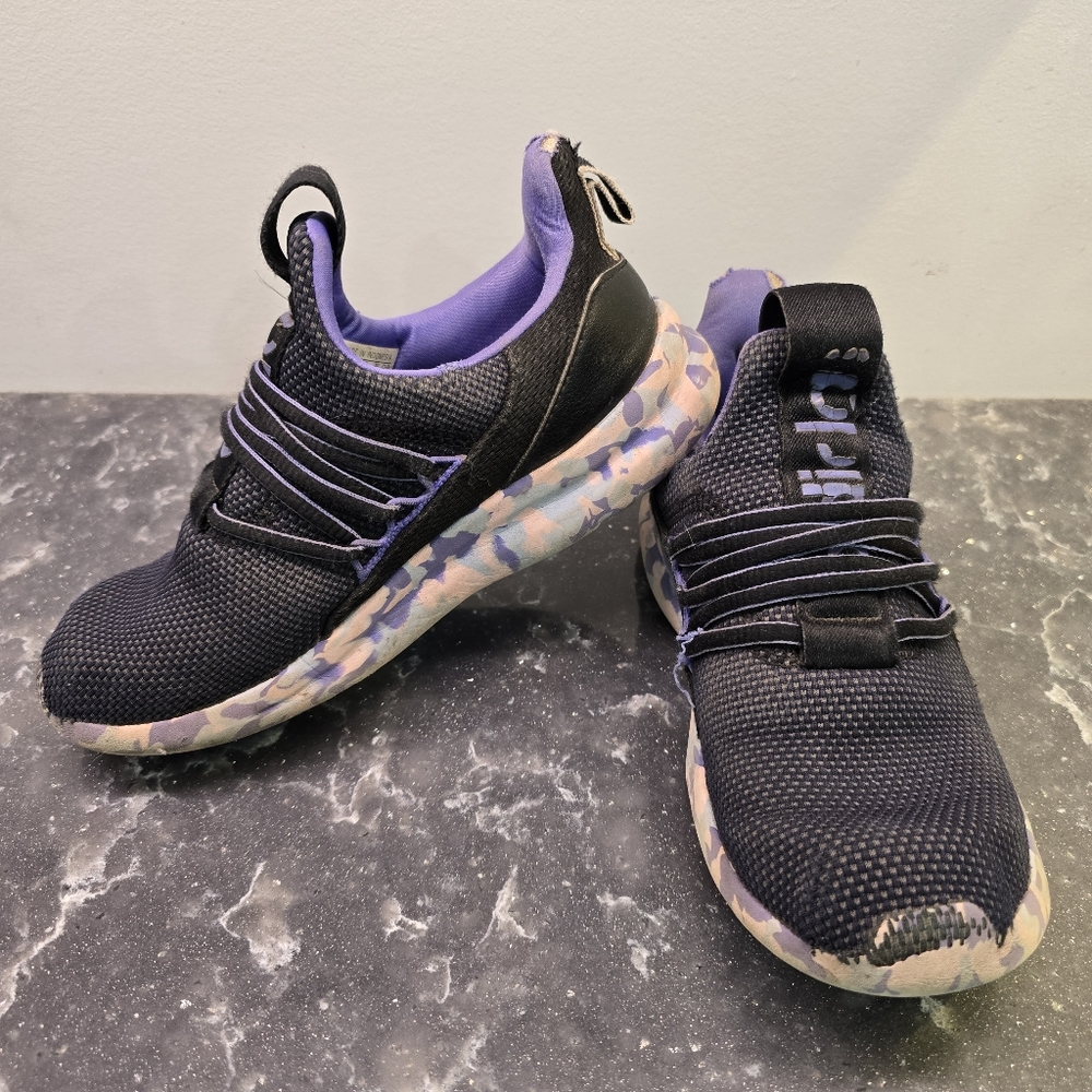 Adidas Lite Racer Kids Shoes Black, Purple, Multicolor Camo - Size 3 - Mud Run